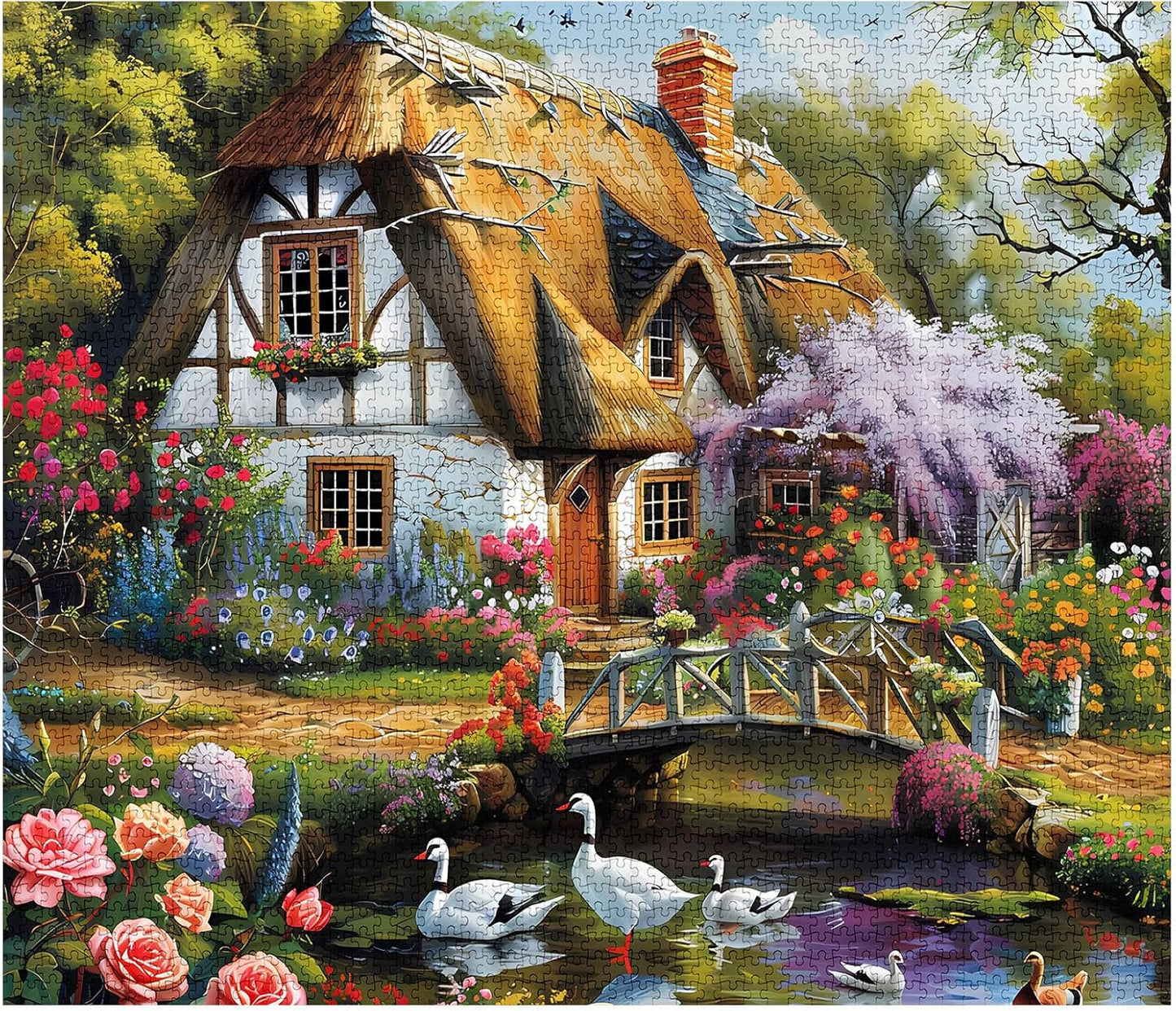 Forest Cabin Goose Flowers Trees Jigsaw Puzzles