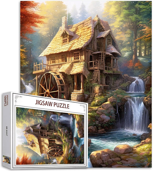 Rustic Cabin Forest Waterwheel Jigsaw Puzzles