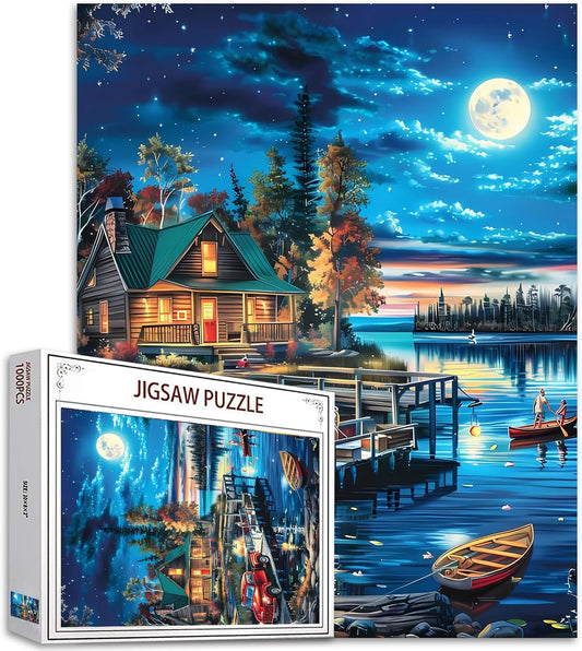 Lake Night Scenery Cabin Jigsaw Puzzles