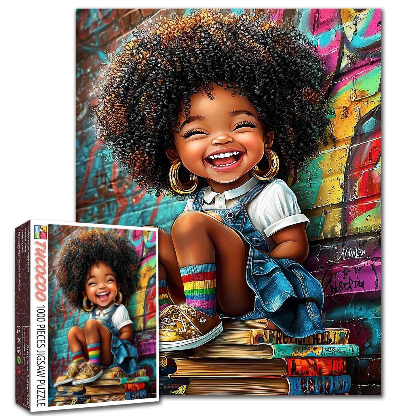 Joyful Curly Girl Graffiti Street Jigsaw Puzzle