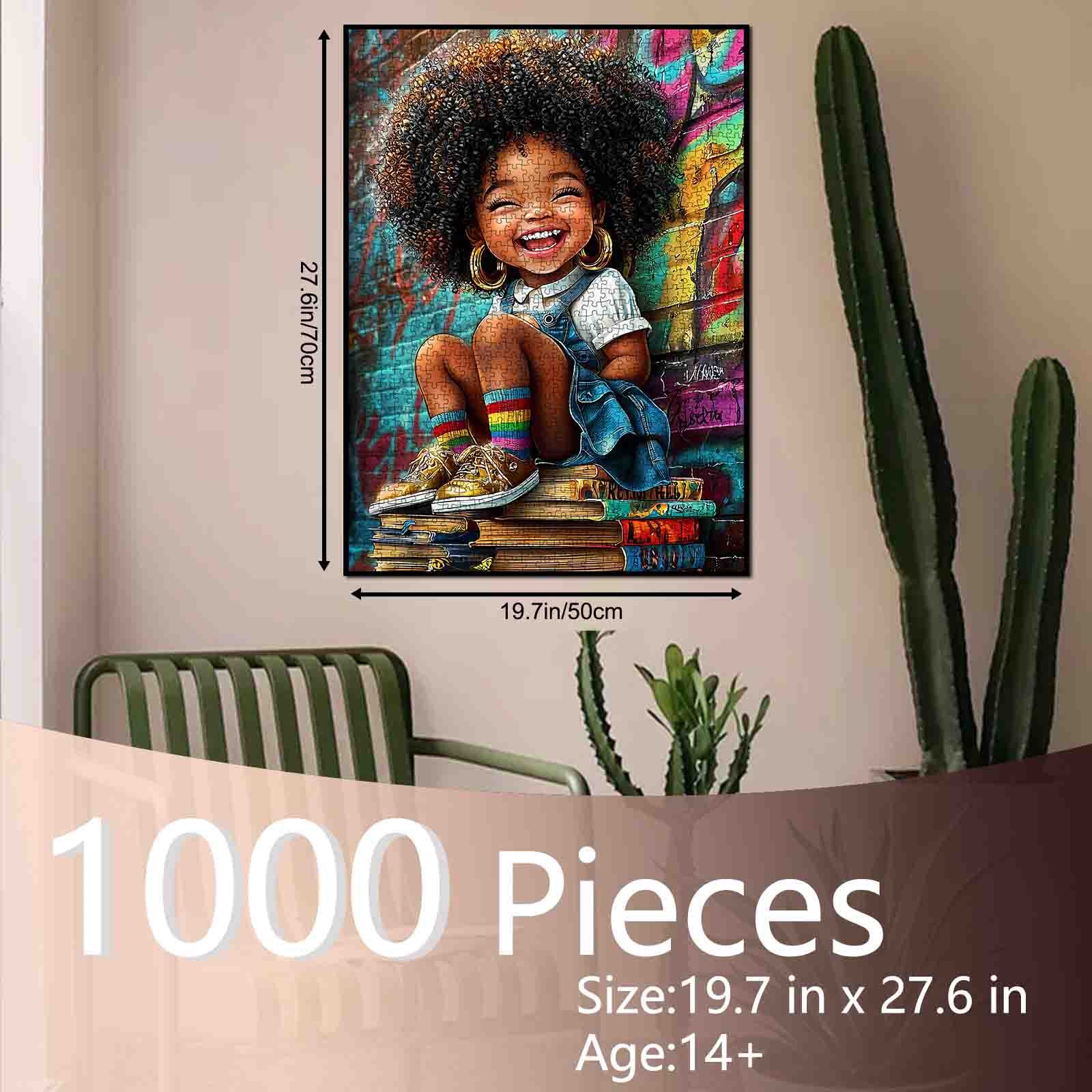 Joyful Curly Girl Graffiti Street Jigsaw Puzzle