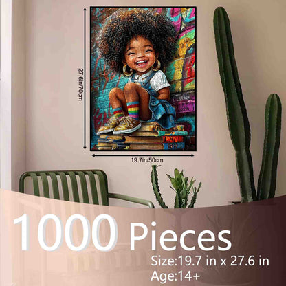 Joyful Curly Girl Graffiti Street Jigsaw Puzzle