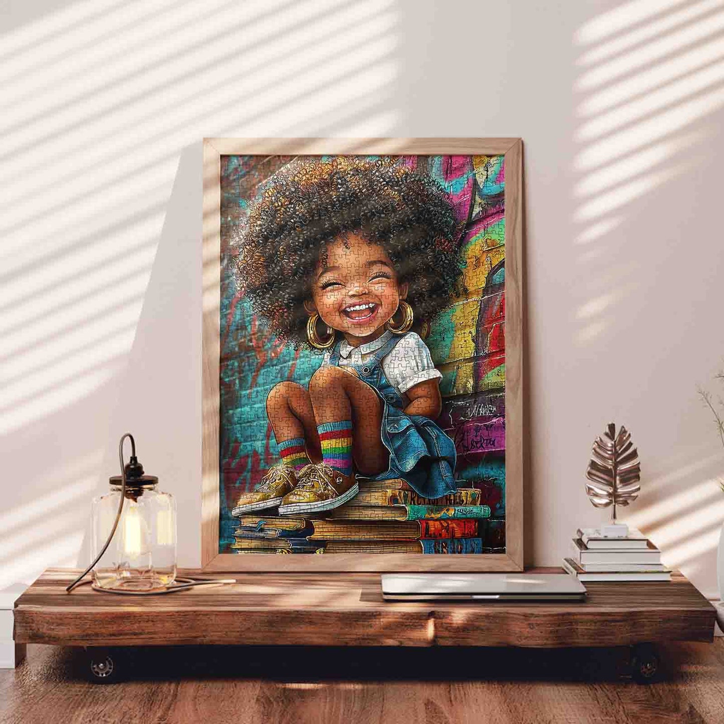 Joyful Curly Girl Graffiti Street Jigsaw Puzzle