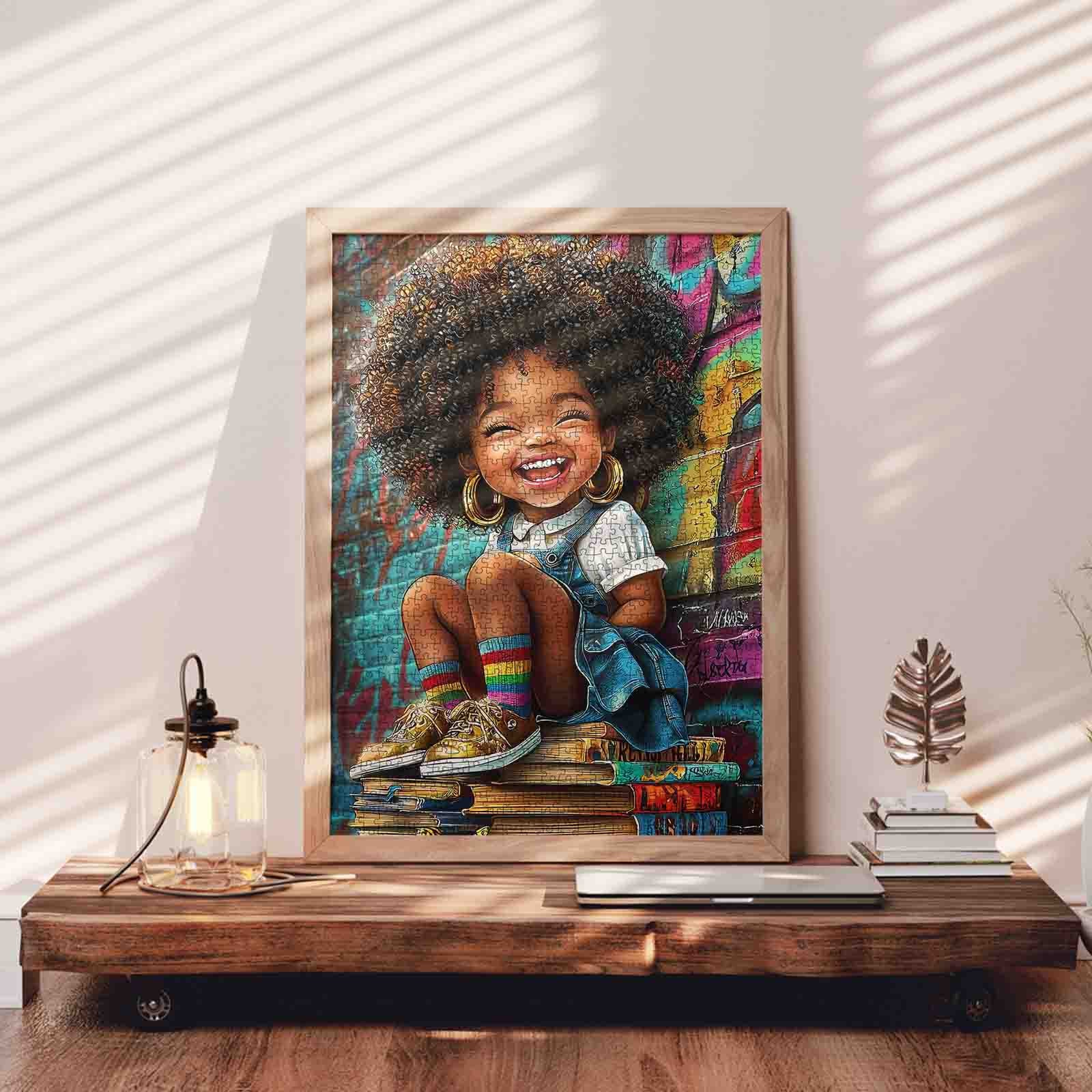Joyful Curly Girl Graffiti Street Jigsaw Puzzle
