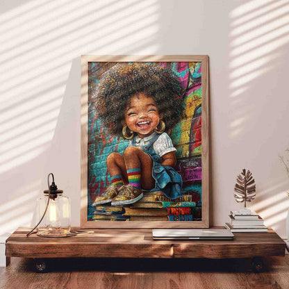 Joyful Curly Girl Graffiti Street Jigsaw Puzzle
