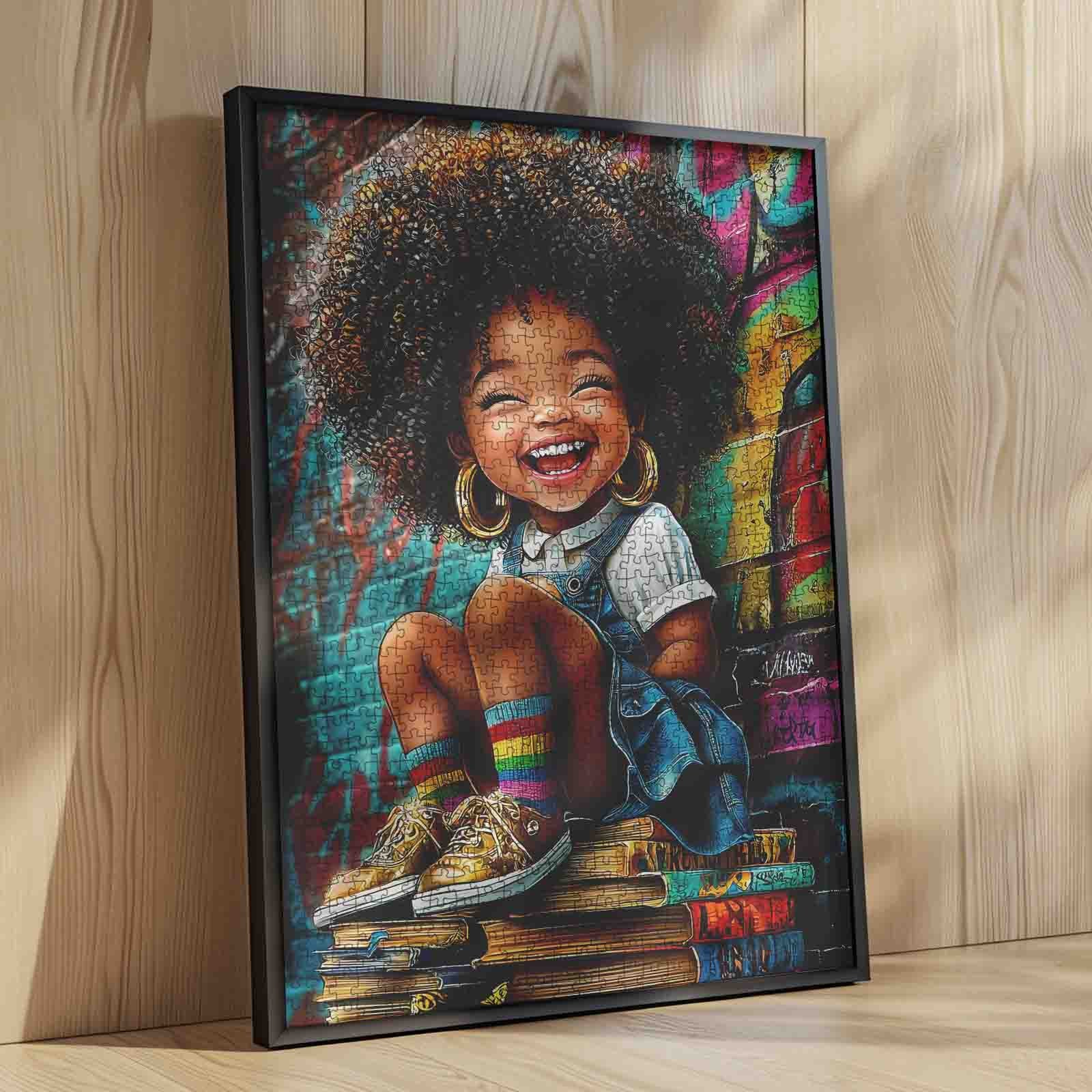 Joyful Curly Girl Graffiti Street Jigsaw Puzzle