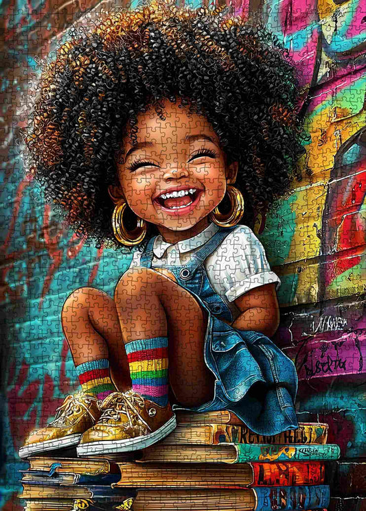 Joyful Curly Girl Graffiti Street Jigsaw Puzzle