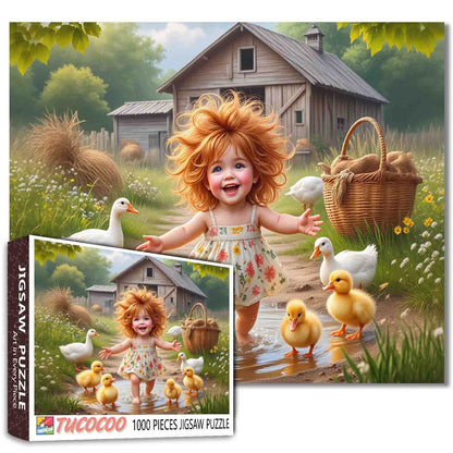 Joyful Farmyard Girl Jigsaw Puzzle