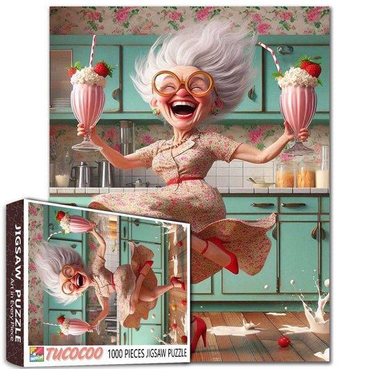 Joyful Grandma Kitchen Dance Jigsaw Puzzle