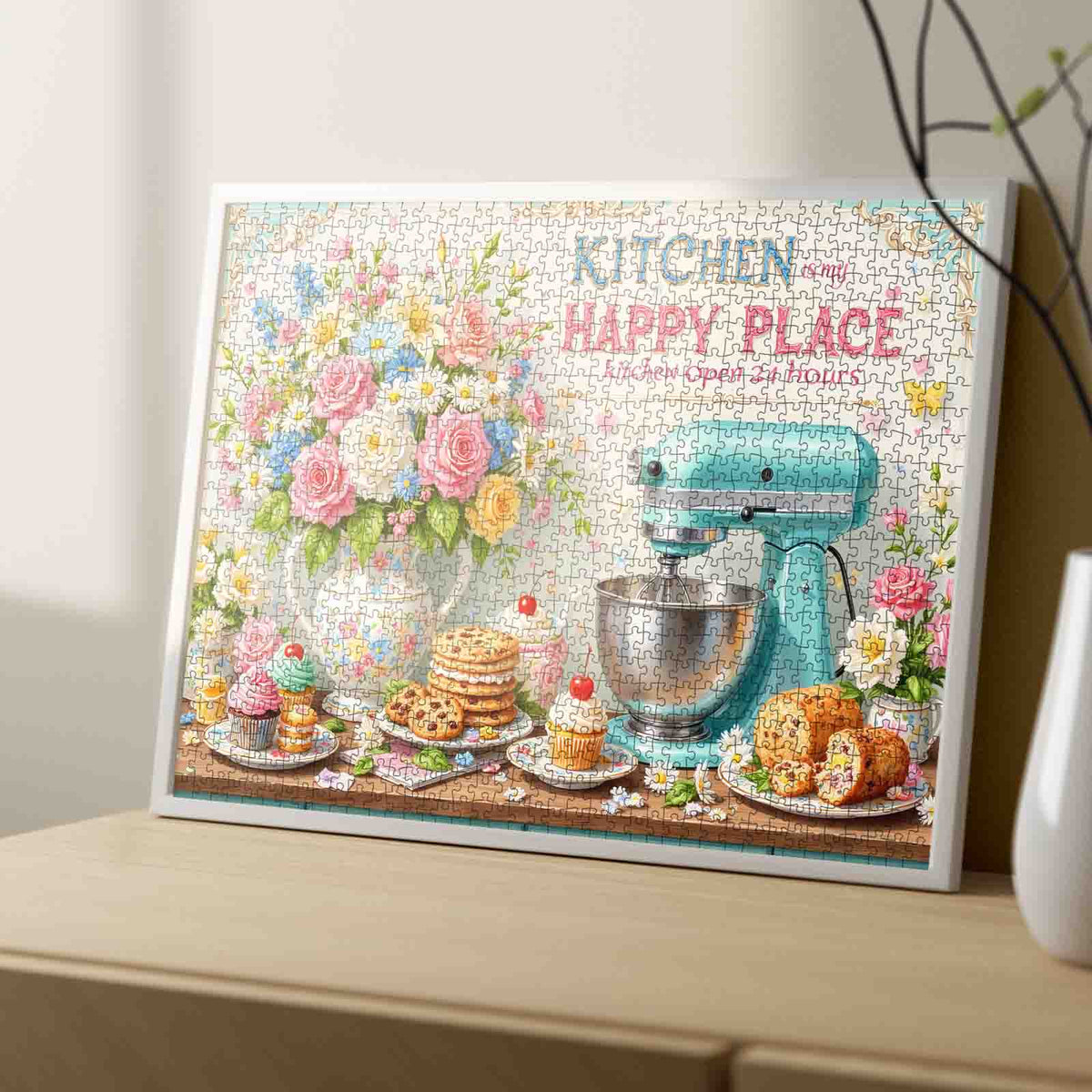 Kitchen Happy Place Floral Baking Jigsaw Puzzle