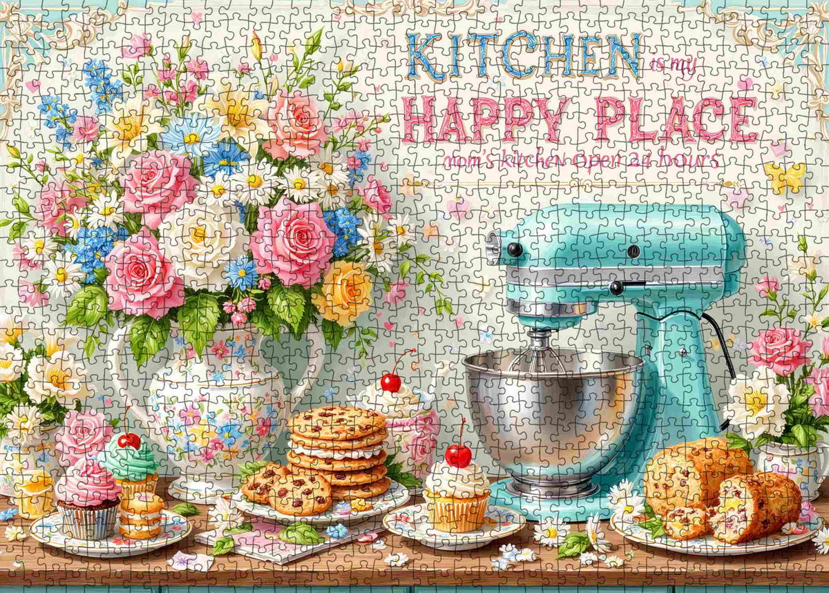 Kitchen Happy Place Floral Baking Jigsaw Puzzle