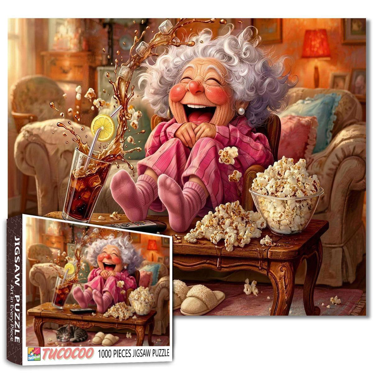 Laughing Grandma Movie Night Jigsaw Puzzle