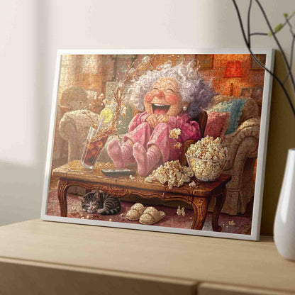 Laughing Grandma Movie Night Jigsaw Puzzle