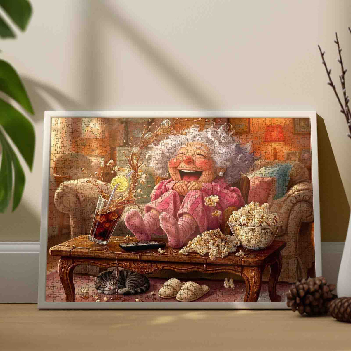 Laughing Grandma Movie Night Jigsaw Puzzle