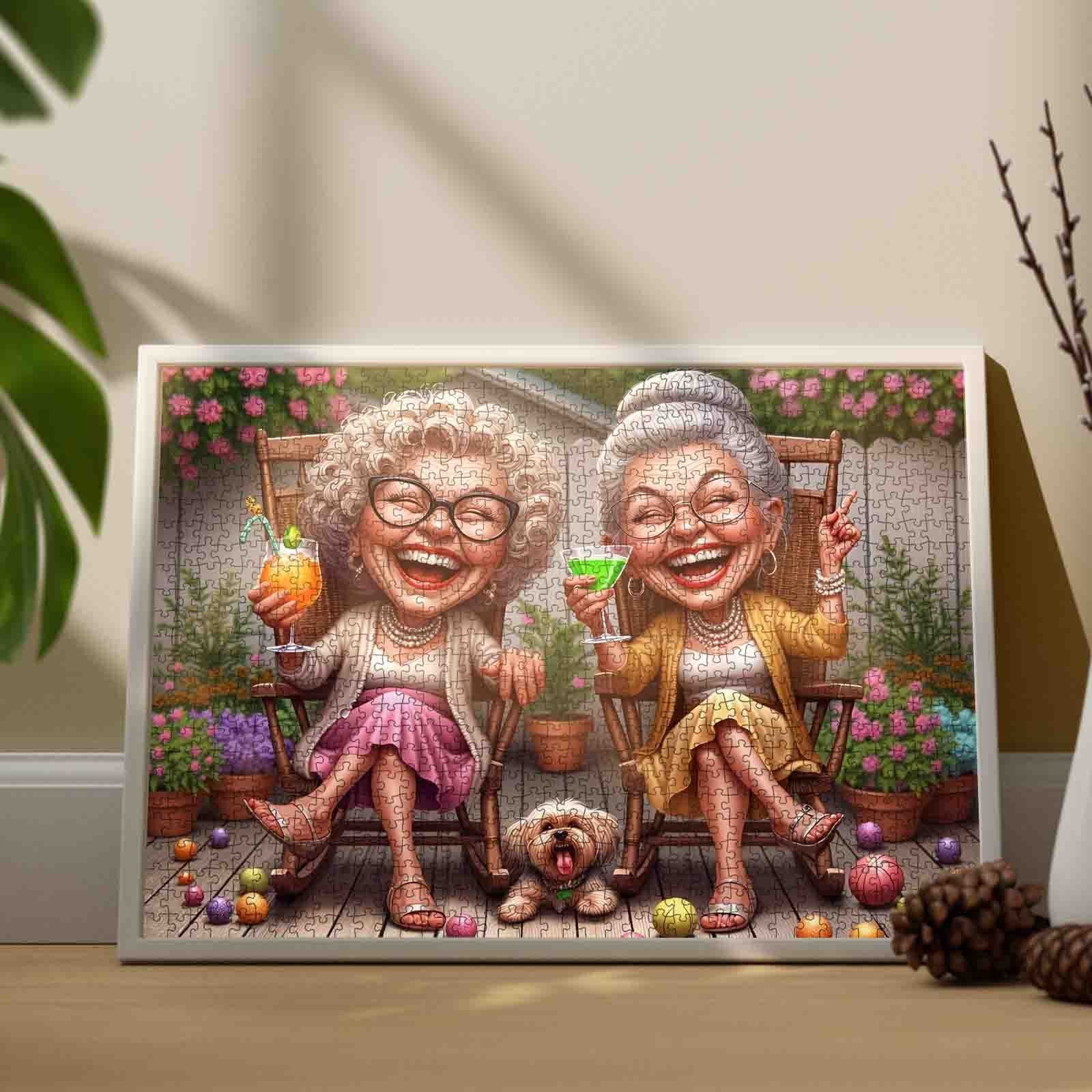 Laughing Grandmas Garden Party Jigsaw Puzzle