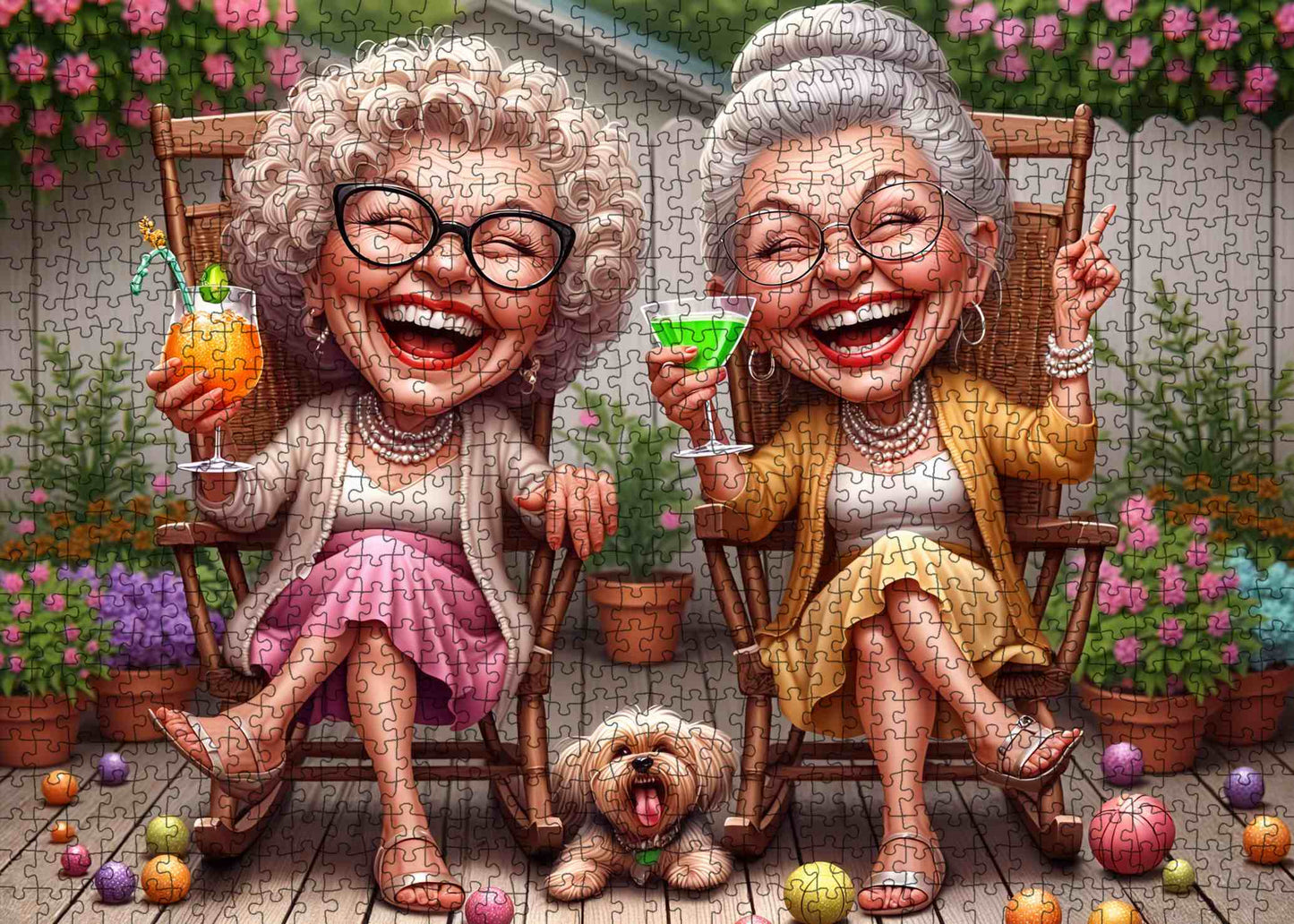 Laughing Grandmas Garden Party Jigsaw Puzzle