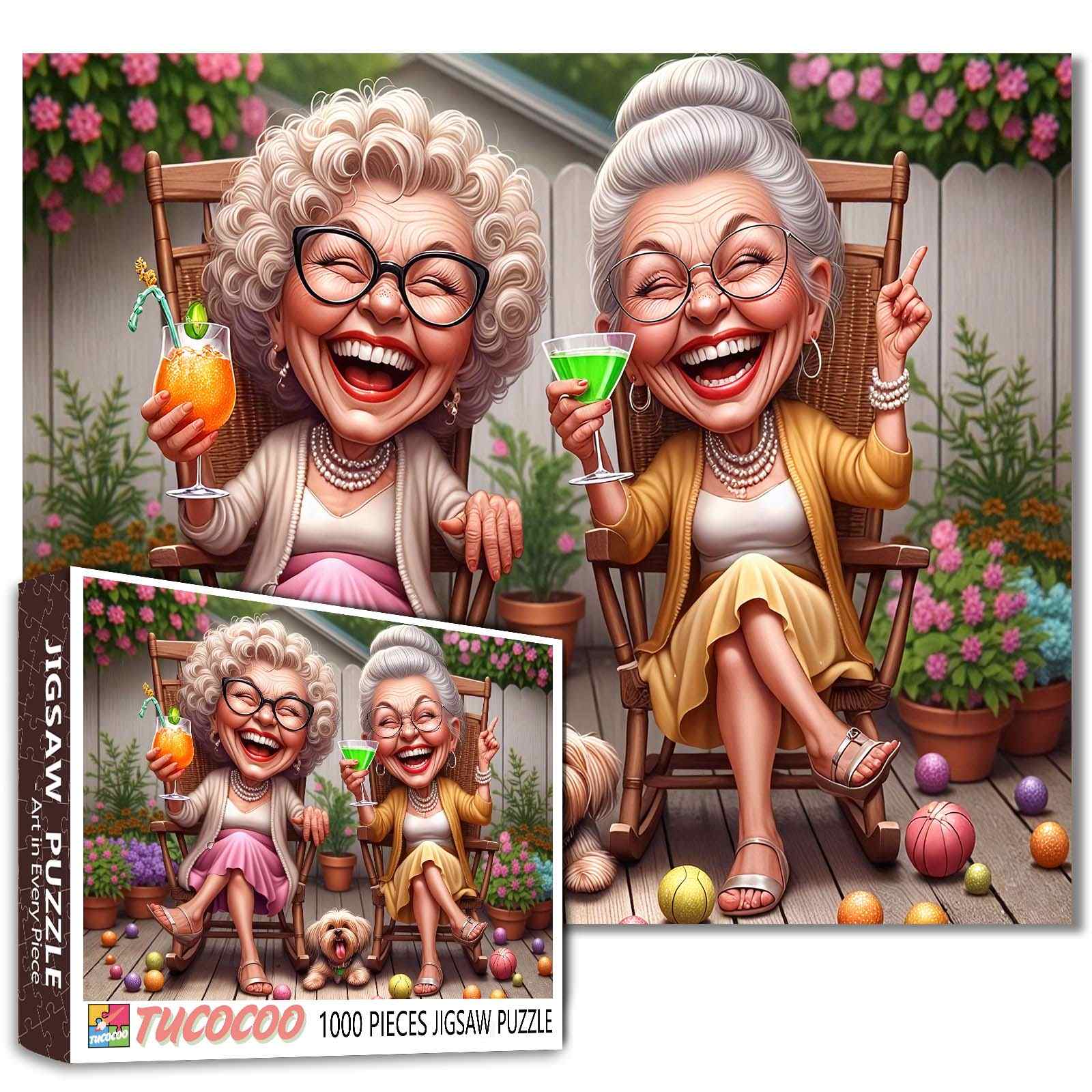 Laughing Grandmas Garden Party Jigsaw Puzzle