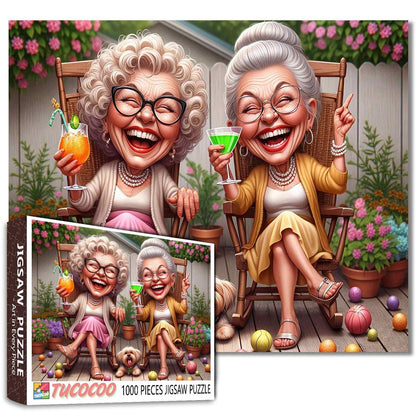 Laughing Grandmas Garden Party Jigsaw Puzzle