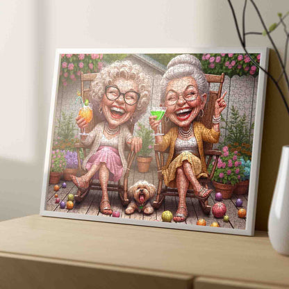 Laughing Grandmas Garden Party Jigsaw Puzzle