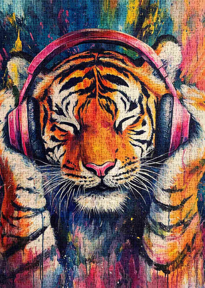 Listening Tiger Street Art Jigsaw Puzzle