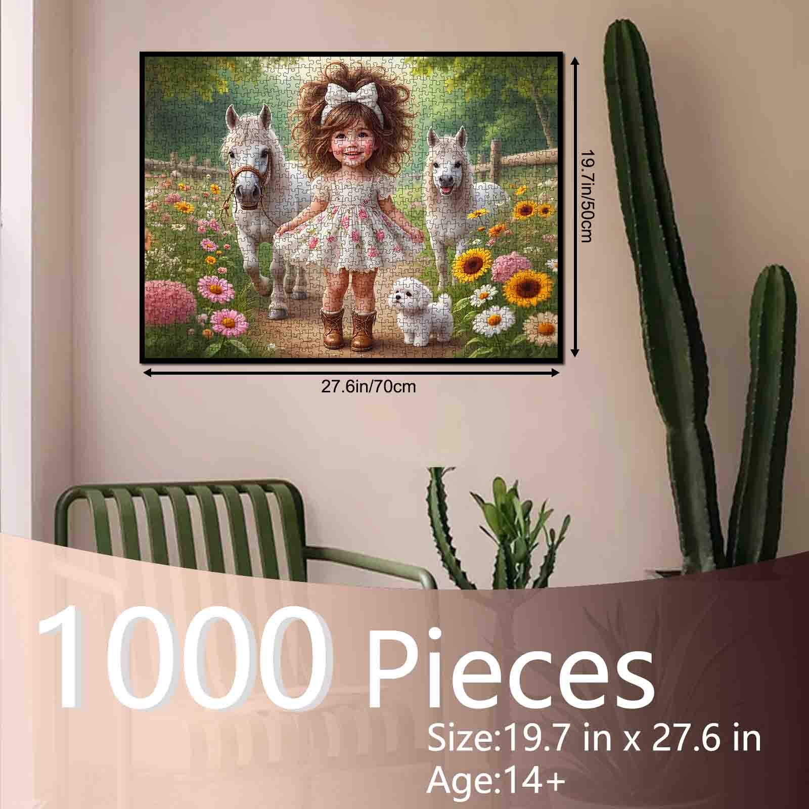 Little Girl Garden Walk with Ponies Jigsaw Puzzle