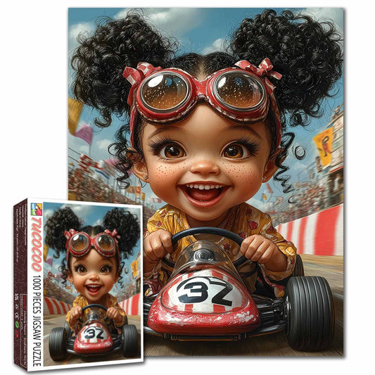 Little Girl Race Car Jigsaw Puzzle