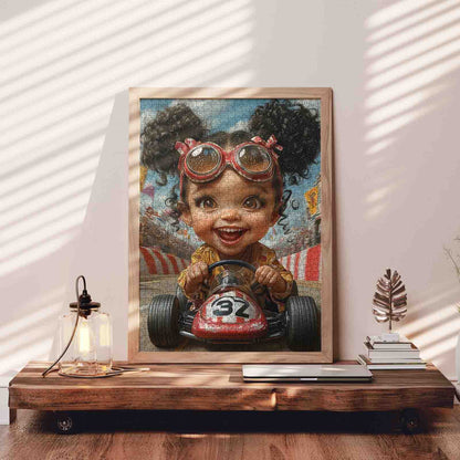 Little Girl Race Car Jigsaw Puzzle