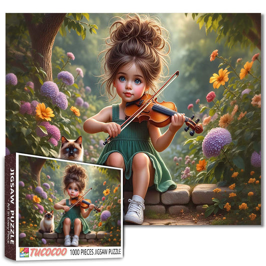 Little Violin Girl Garden Melody Jigsaw Puzzle