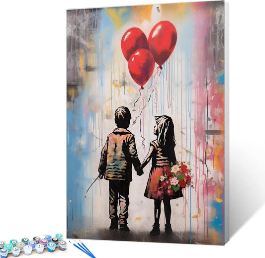 Little Girl and Boy Balloon Paint by Numbers