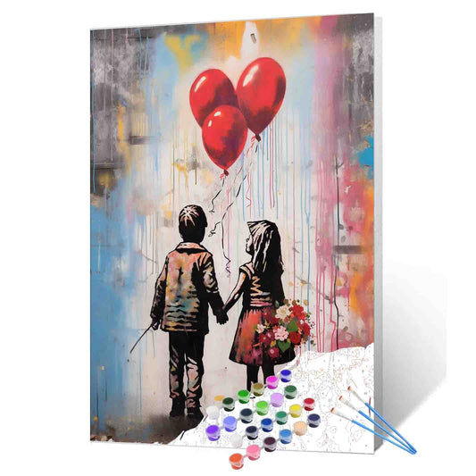 Little Girl and Boy Balloon Paint by Numbers