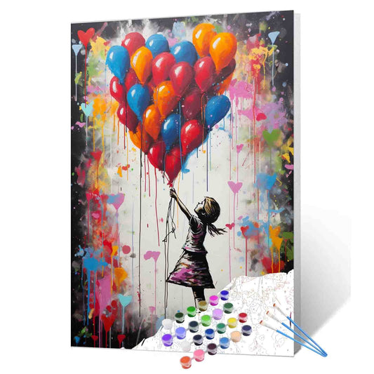Little Girl with Colorful Balloon Paint by Numbers