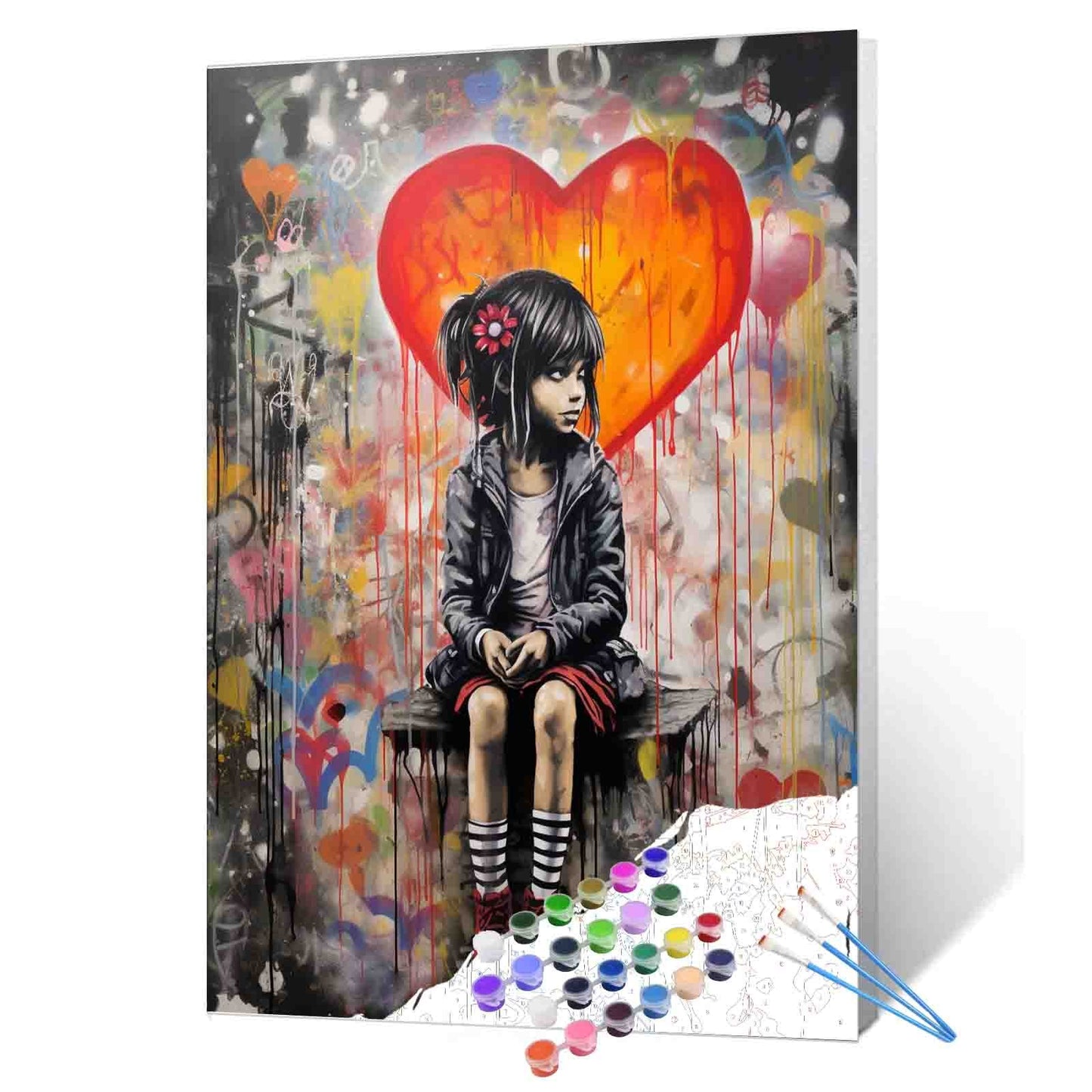 Lonely Girl with Heart Background Paint by Numbers