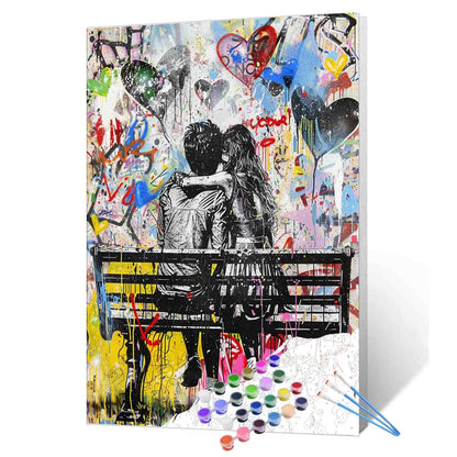 Lovers on Bench Graffiti Paint by Numbers