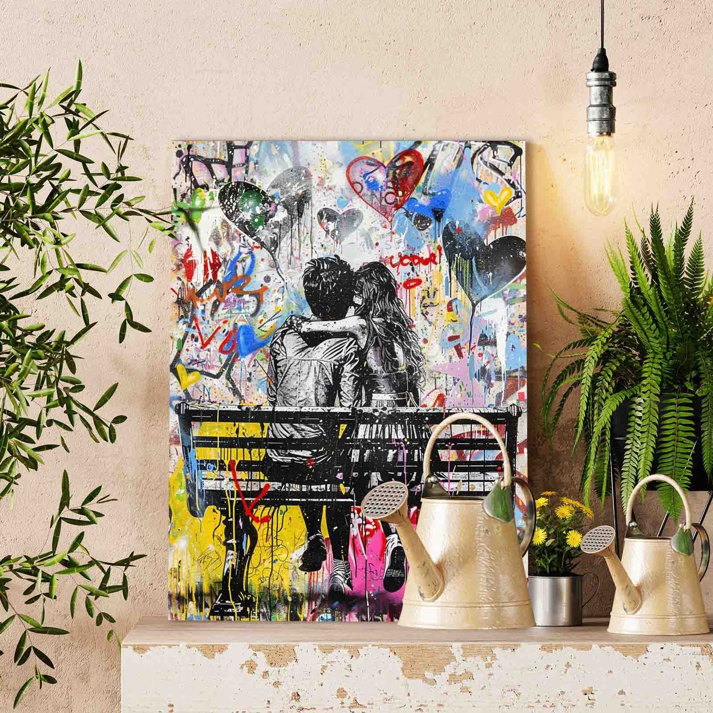 Lovers on Bench Graffiti Paint by Numbers