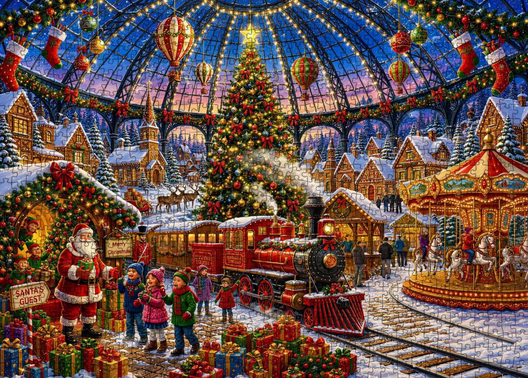 Magical Christmas Village Train Jigsaw Puzzle