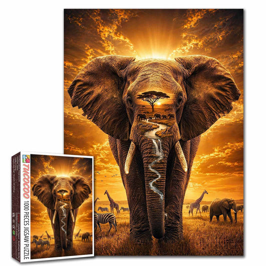 Majestic African Elephant Sunset Jigsaw Puzzle