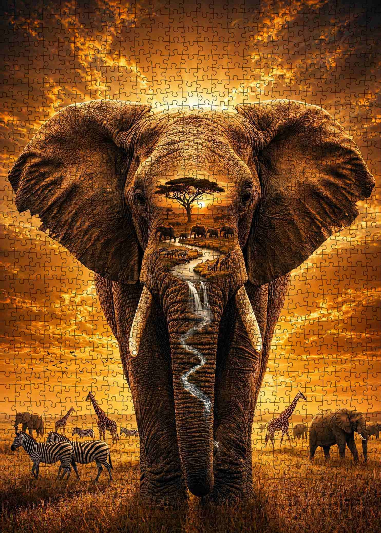 Majestic African Elephant Sunset Jigsaw Puzzle