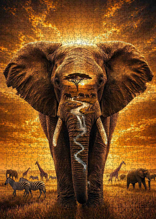 Majestic African Elephant Sunset Jigsaw Puzzle