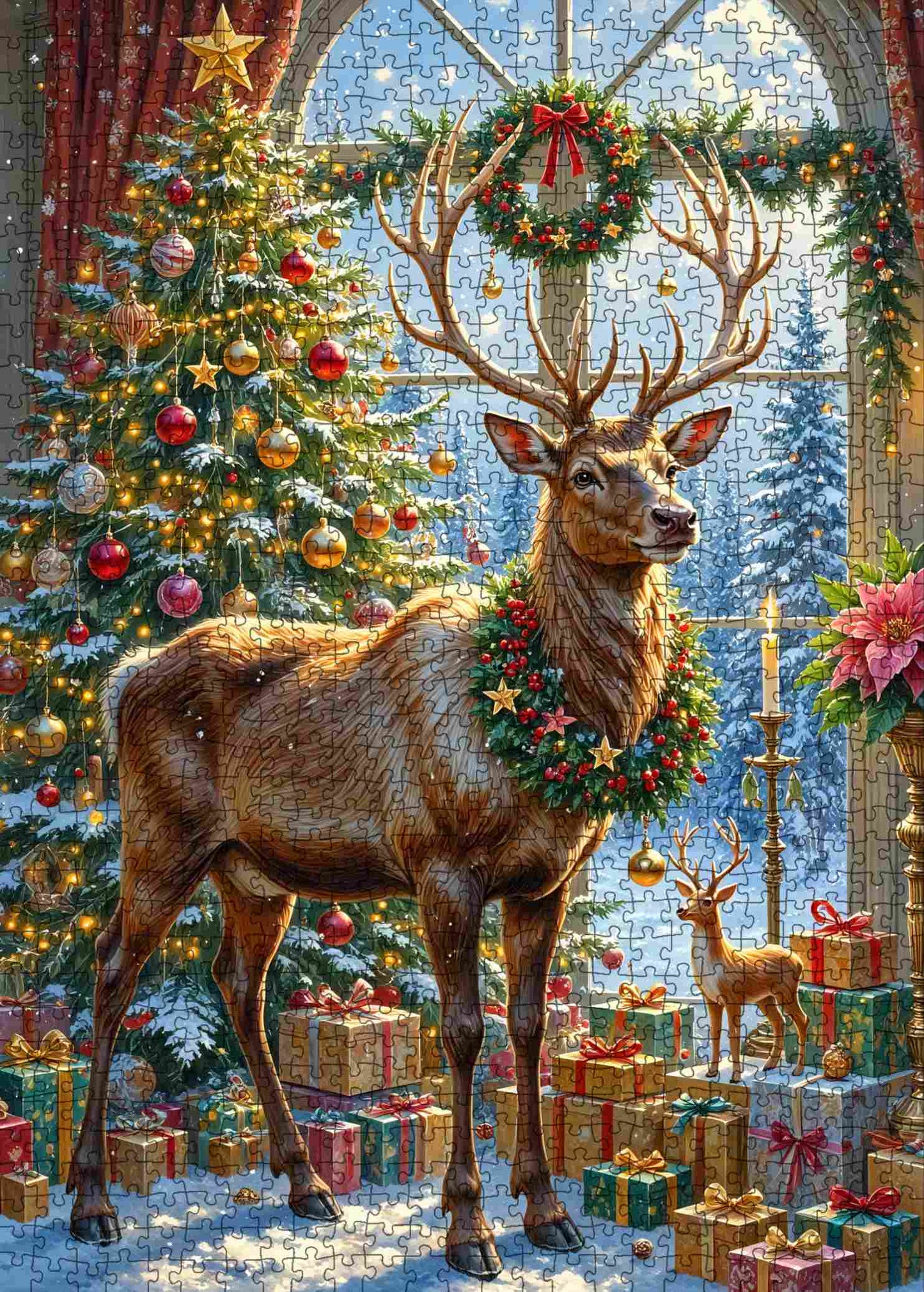 Majestic Reindeer in Festive Hall Jigsaw Puzzle