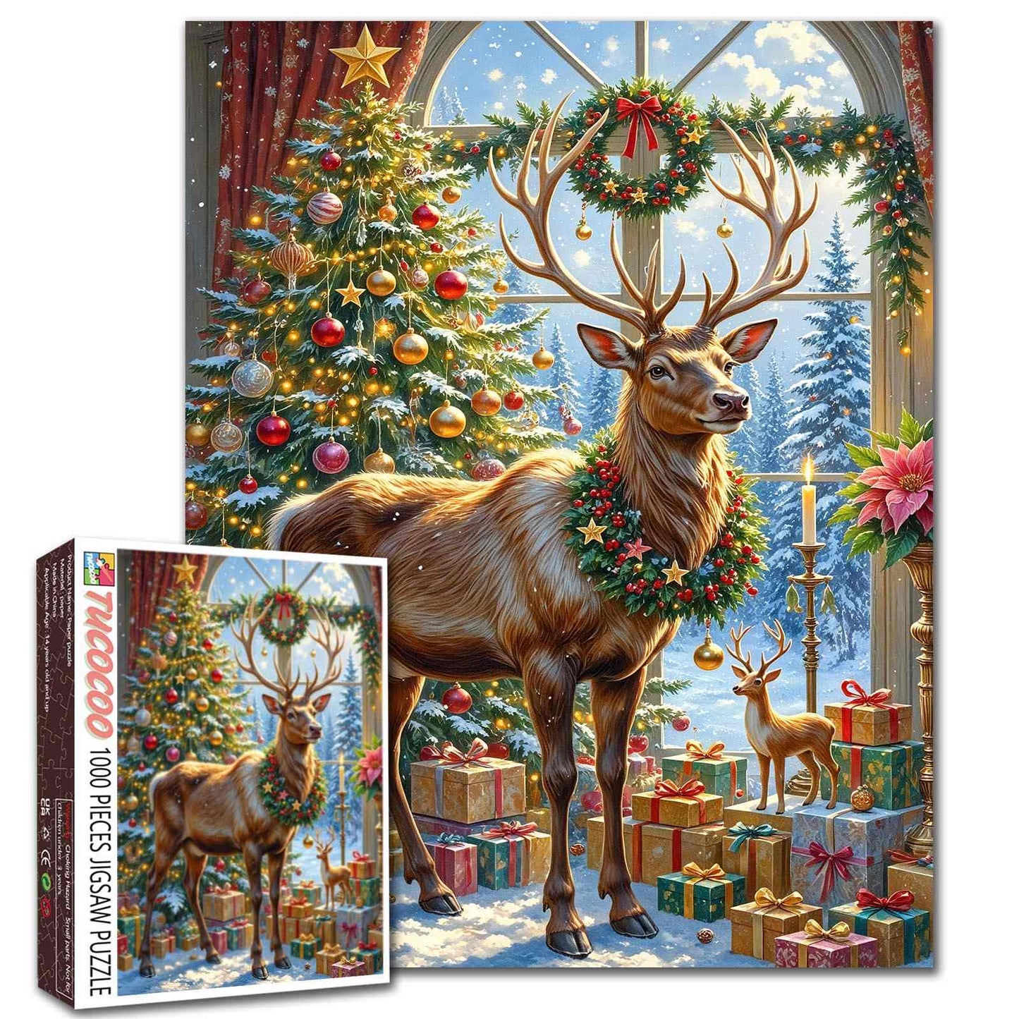 Majestic Reindeer in Festive Hall Jigsaw Puzzle