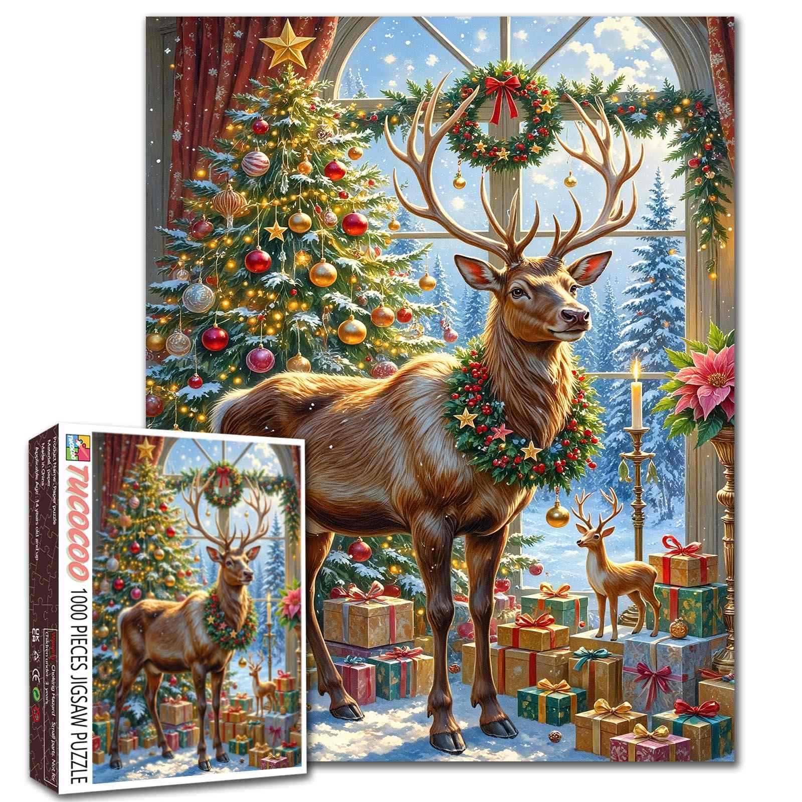 Majestic Reindeer in Festive Hall Jigsaw Puzzle