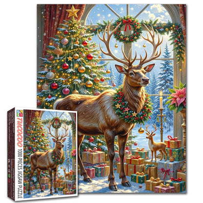 Majestic Reindeer in Festive Hall Jigsaw Puzzle