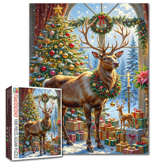 Majestic Reindeer in Festive Hall Jigsaw Puzzle