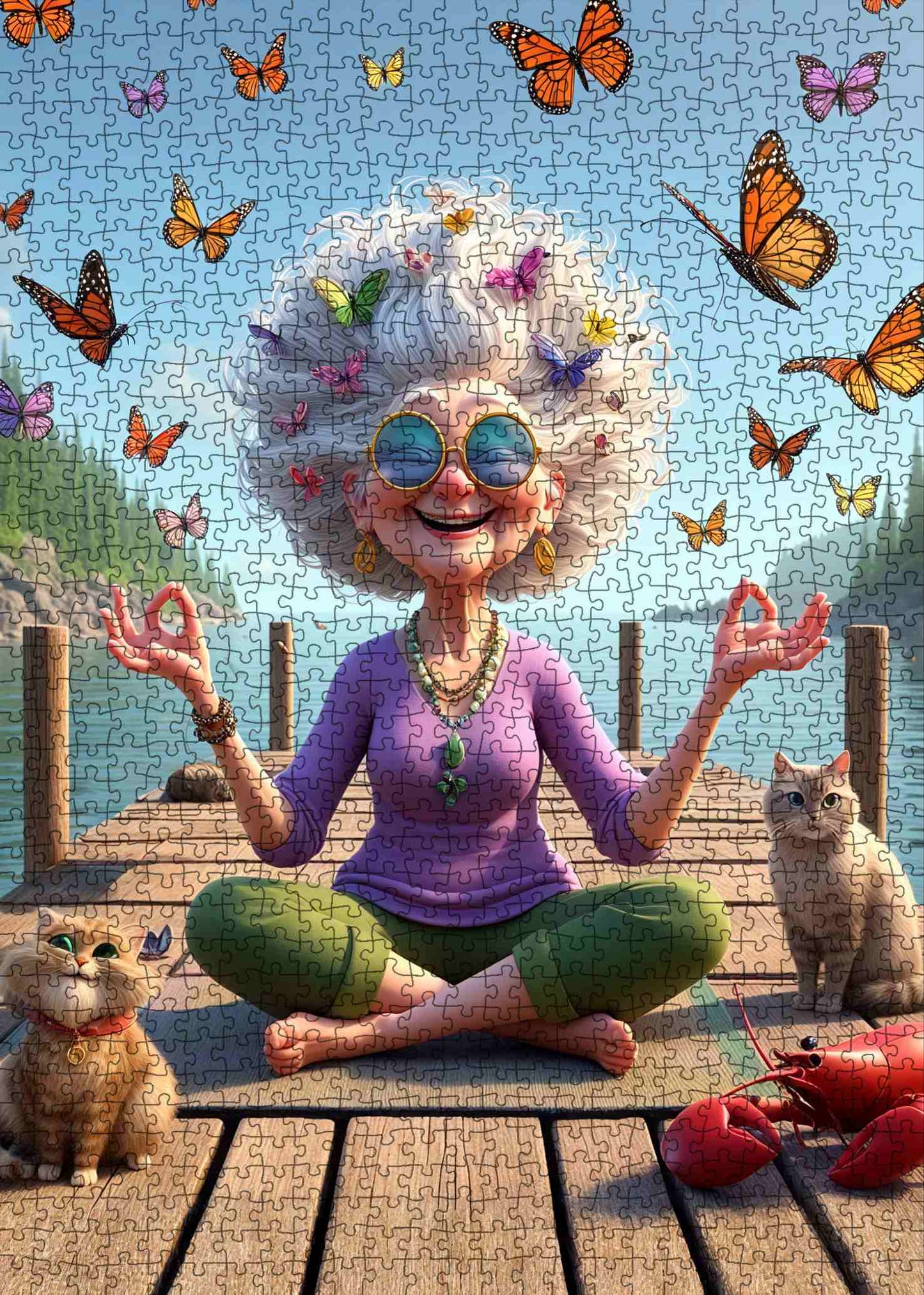 Meditating Grandma on Dock Jigsaw Puzzle