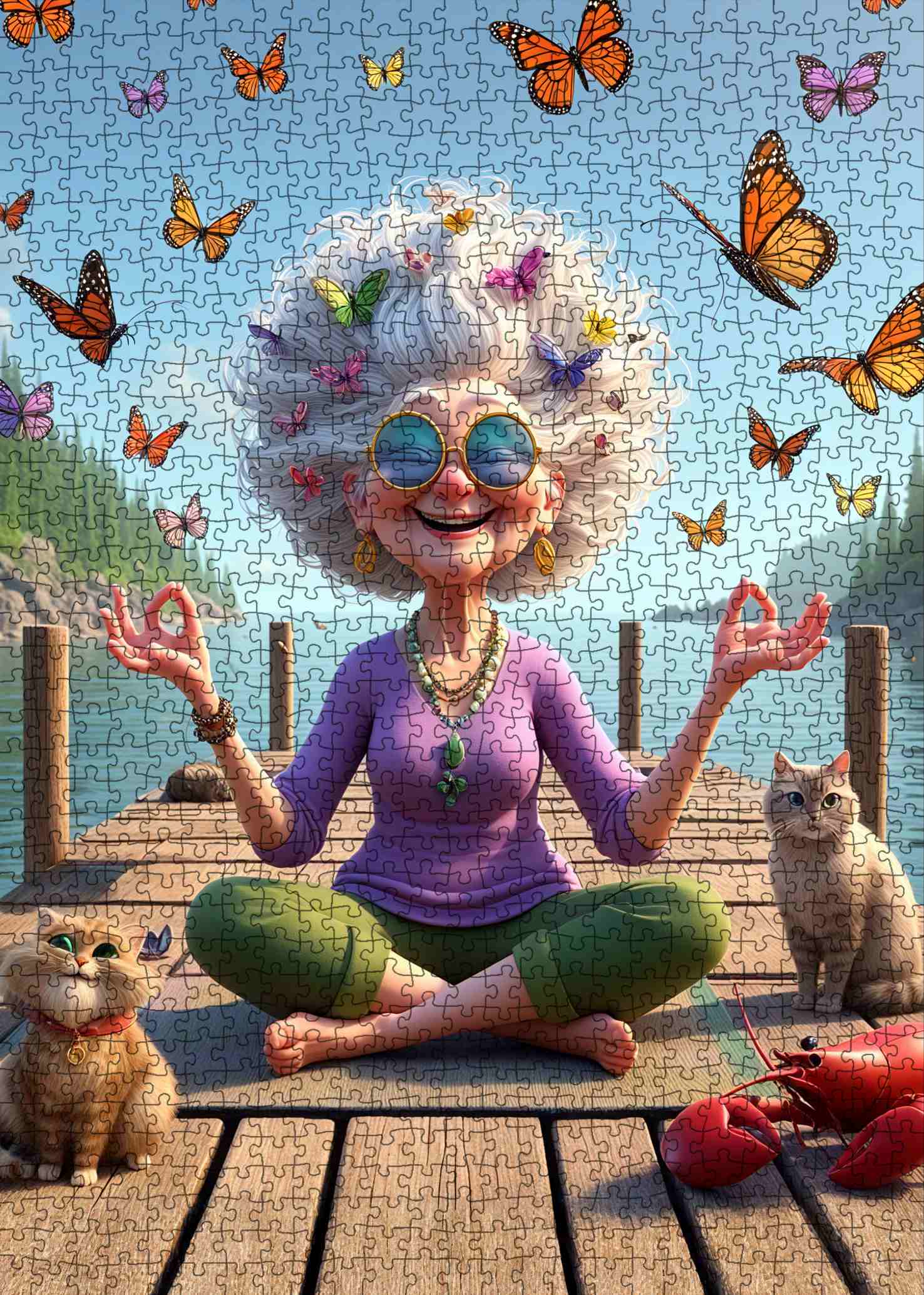 Meditating Grandma on Dock Jigsaw Puzzle
