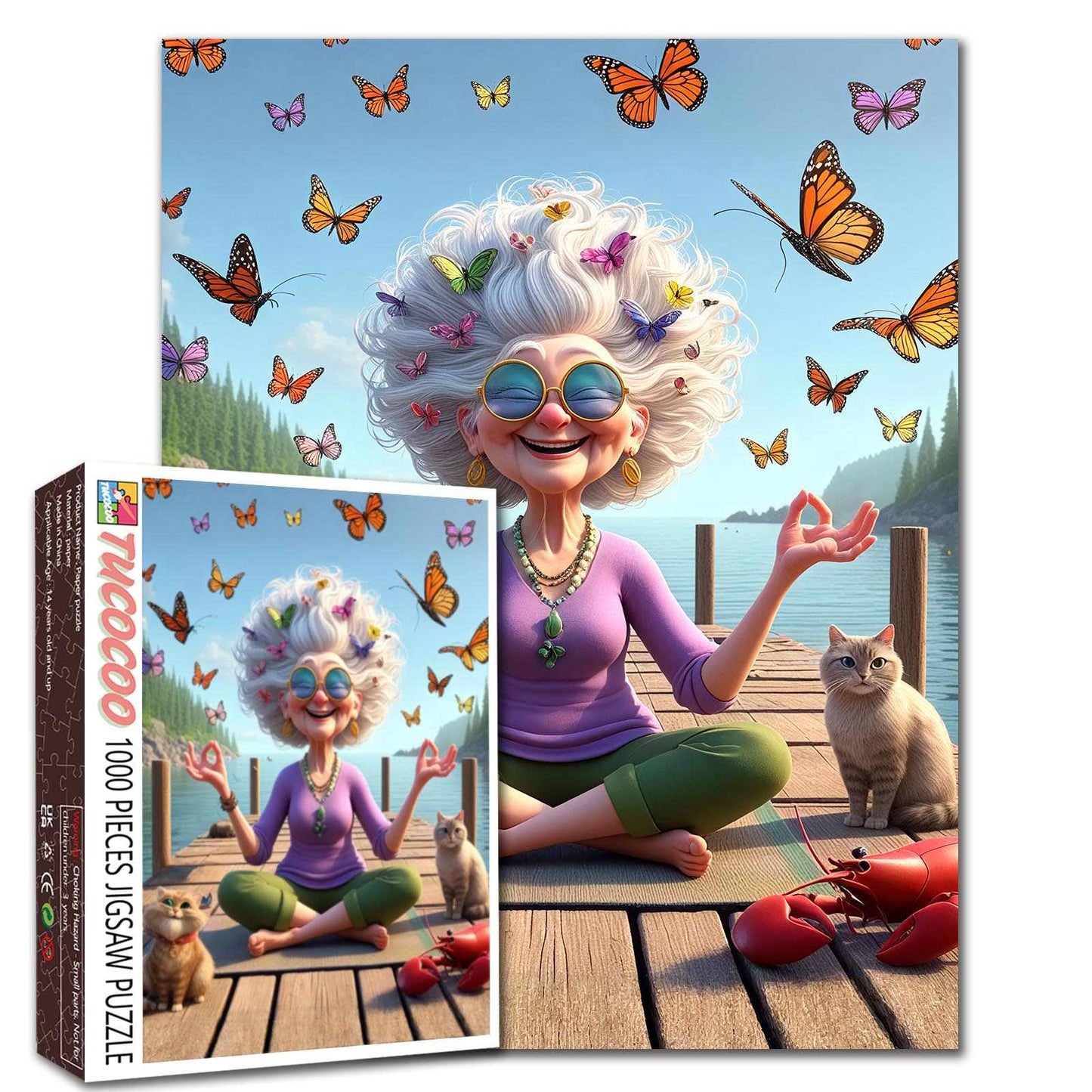 Meditating Grandma on Dock Jigsaw Puzzle