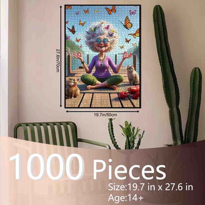 Meditating Grandma on Dock Jigsaw Puzzle