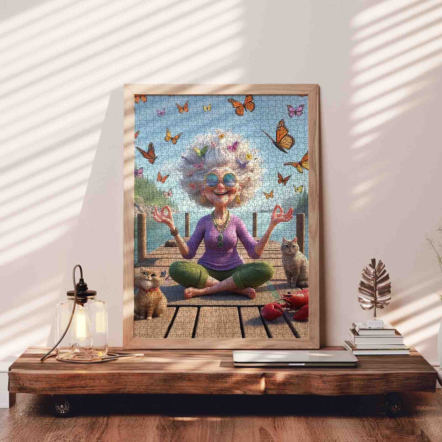 Meditating Grandma on Dock Jigsaw Puzzle