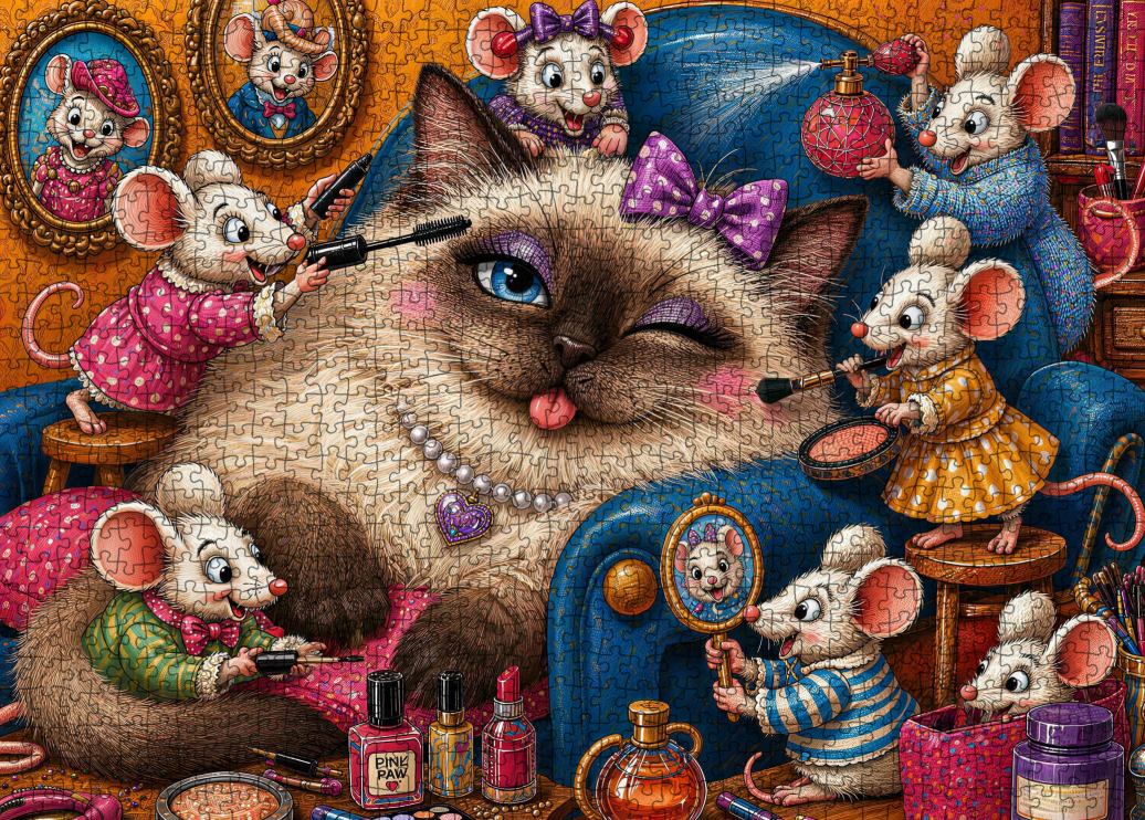 Mice Glam Squad Spoiling Cat Jigsaw Puzzle