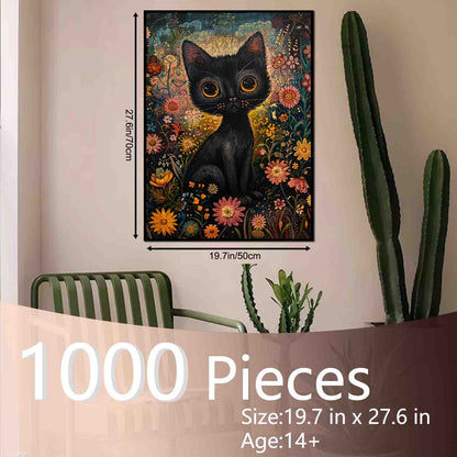 Midnight Floral Cat Dream Jigsaw Puzzle